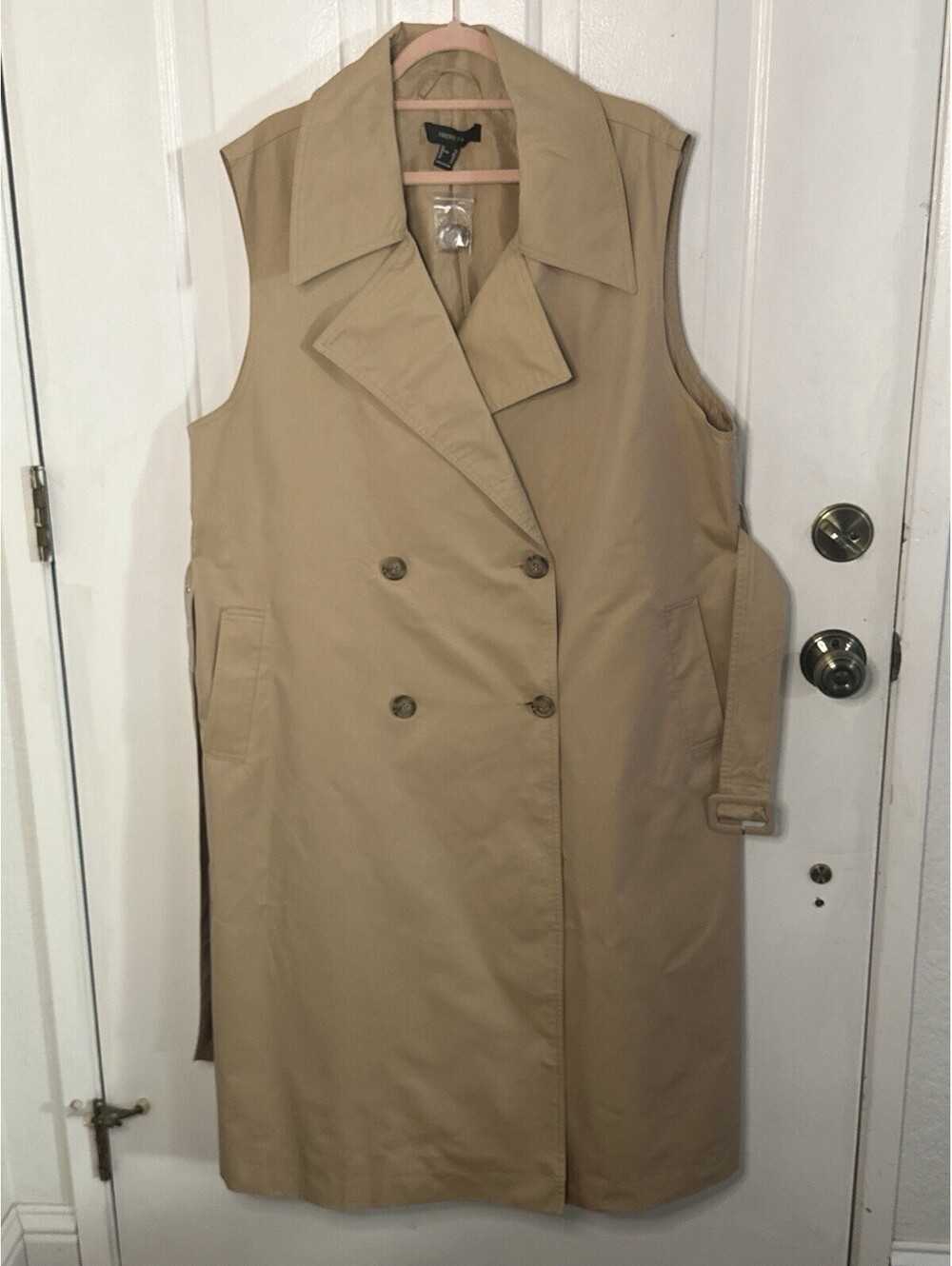 Forever 21 Dress Women's Sleeveless Double Breasted trench Vest Coat Dress 3X